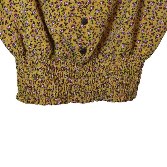 Monteau Flutter Sleeve Pullover Crop Top Yellow Floral Style #28874 Women Small - Picture 3 of 10